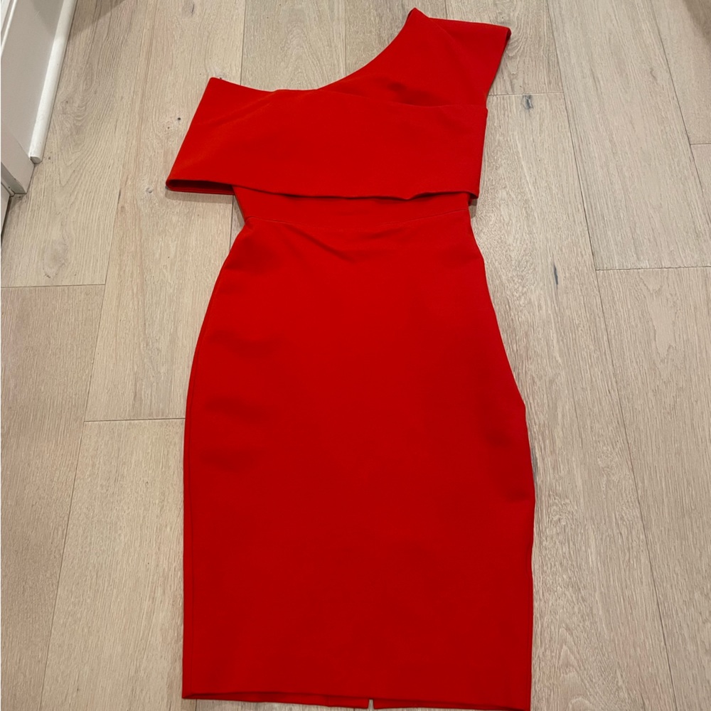 Red One Shoulder Midi Dress
